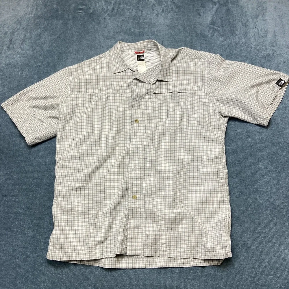 The North Face Shirt Mens Large Gray Check Mesh Lined Travel Outdoor Button Up